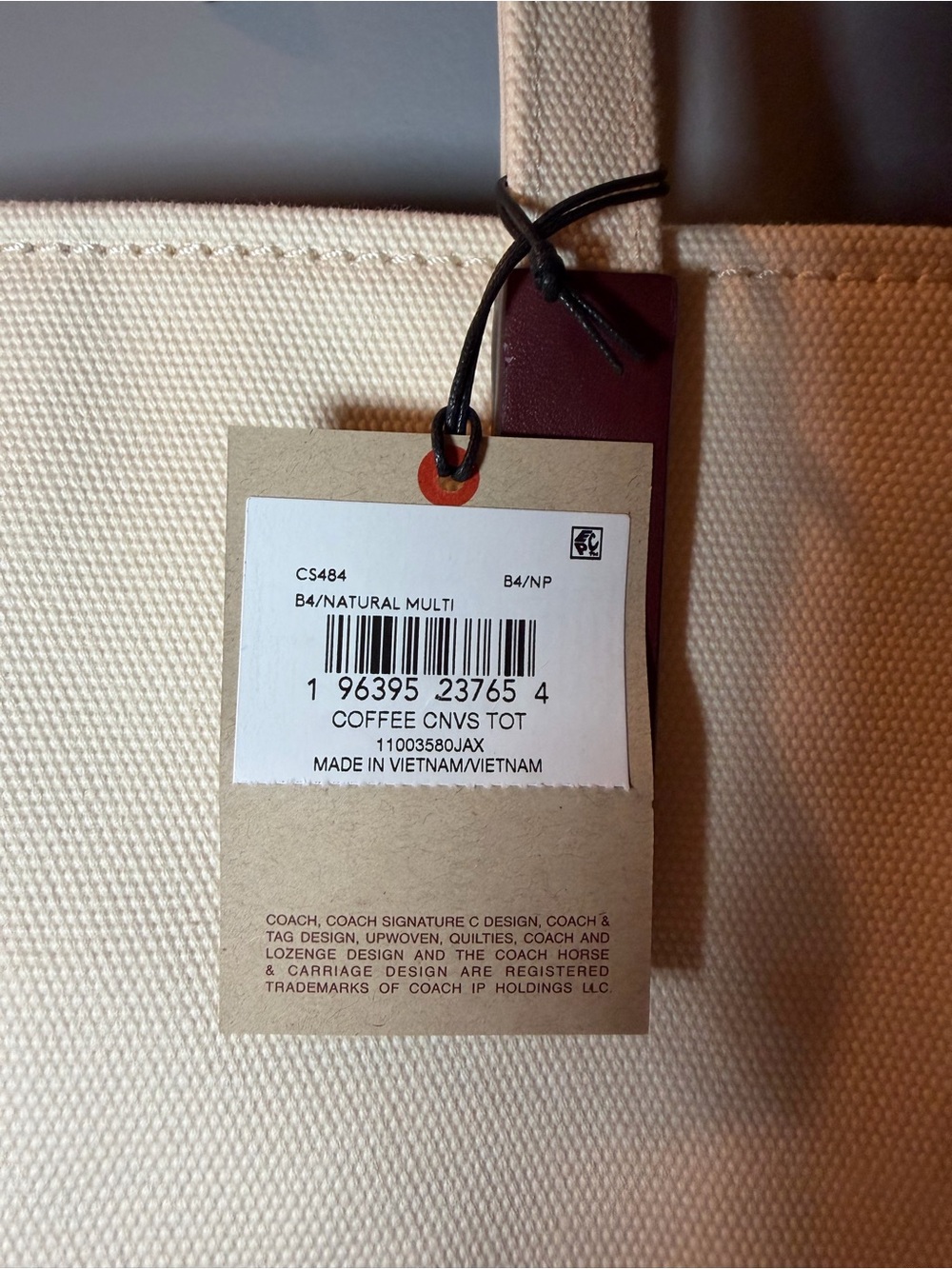 Coach Cream Canvas 'Coffee Shop' Tote with Burgundy Accents - Picture 5 of 7